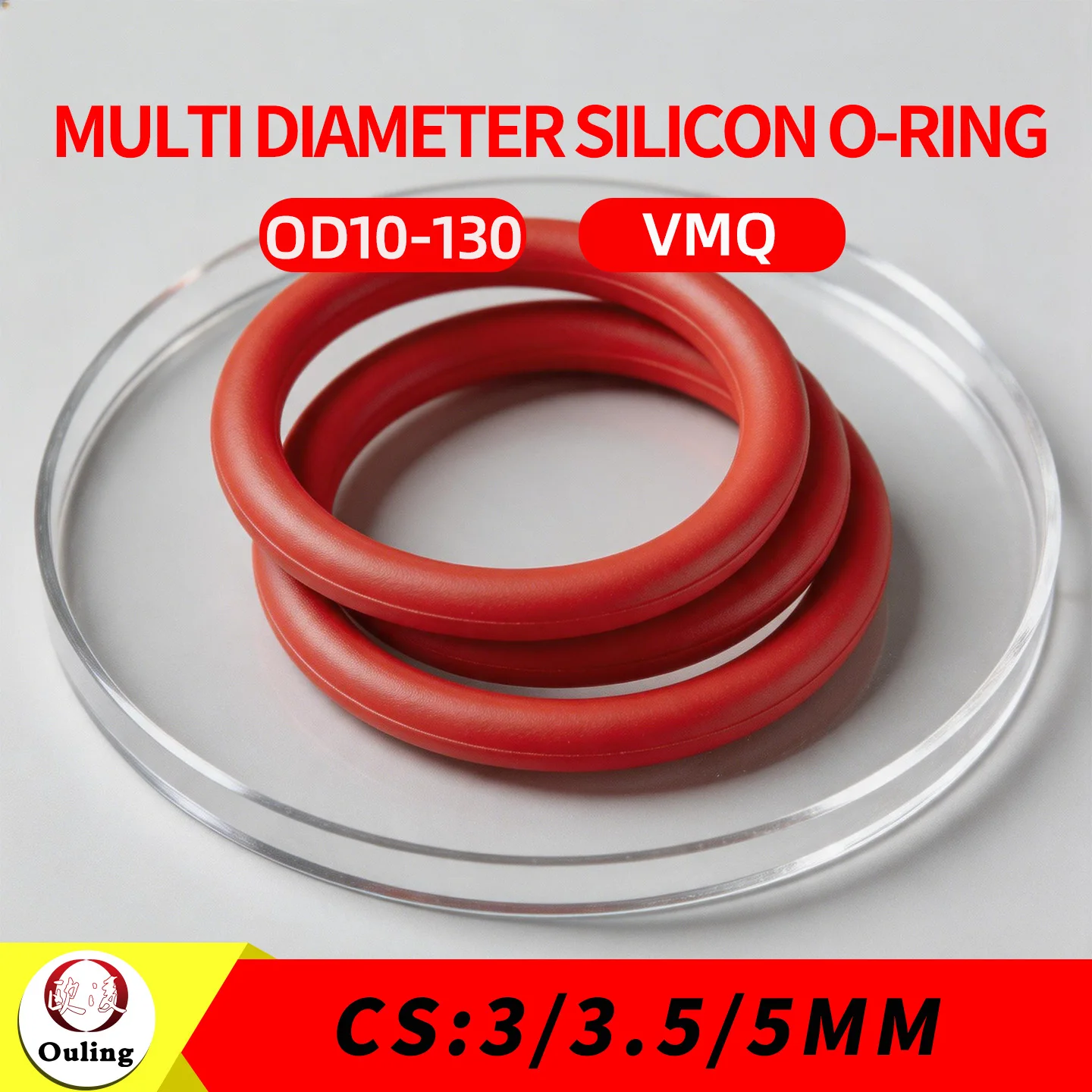 Red VMQ Silicon Rubber O-ring Sealing Gasket Multi-Diameter Thickness 3/3.5/5mm for Wholesale Specifications