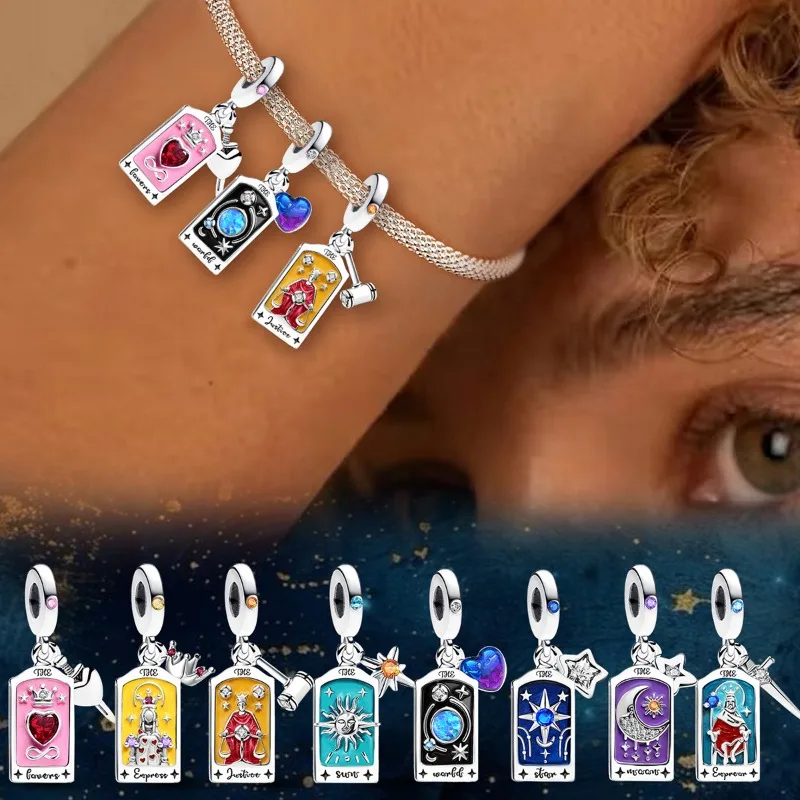 925 Sterling Silber Mysteriöse Mode-Tarotkarten-Serie Charms Perlen Passend für Original-Armbänder Feiner Schmuck Geschenk