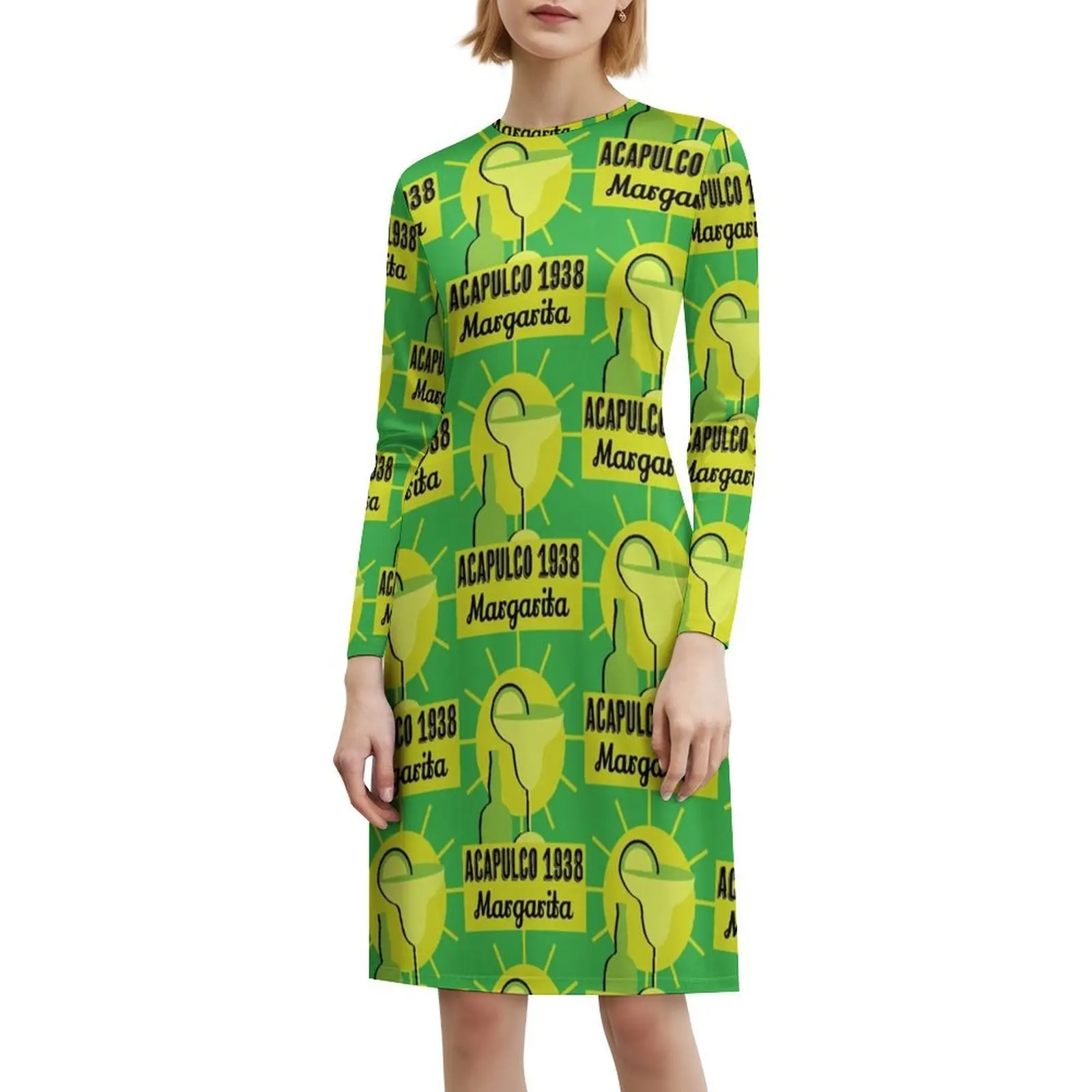 كوكتيلات مارغريتا الكلاسيكية العتيقة | فستان نسائي أنيق للحفلات من Retro Drink Art على شكل حرف A مع قصير/طويل/بدون أكمام #6