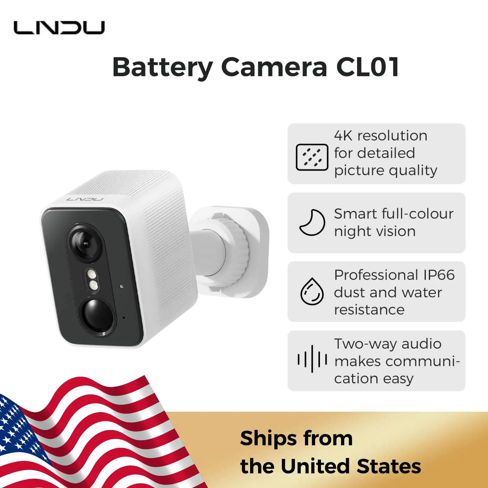 

LNDU Security CL01 SoloCam Wireless Battery Camera 5200mAh Outdoor 4K Resolution Wireless Wi-Fi Camera 180 days security protect