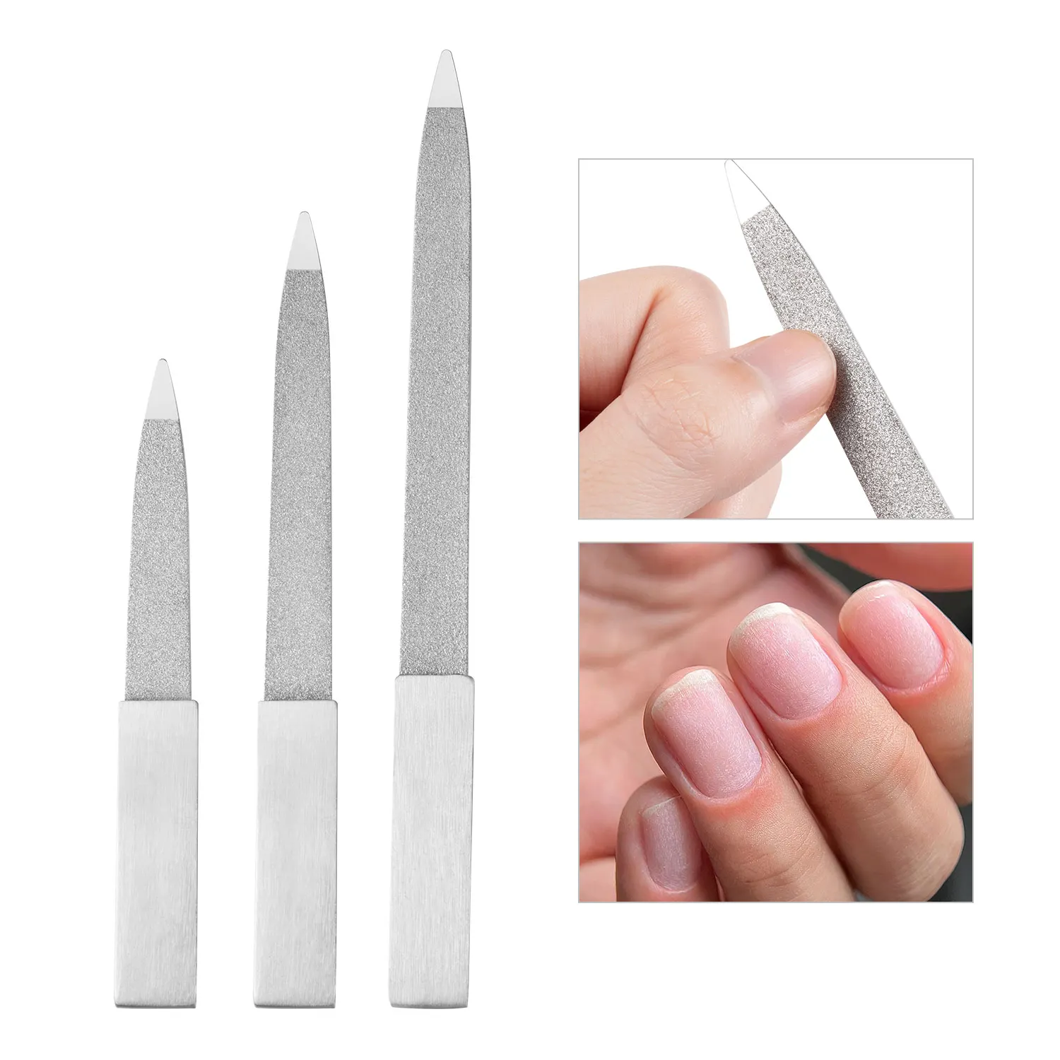 Lime à ongles en acier inoxydable, outil de manucure et de pédicure, poussoir à cuticules, Double face, tampon de gommage, soins de meulage, 4/5/6 pouces