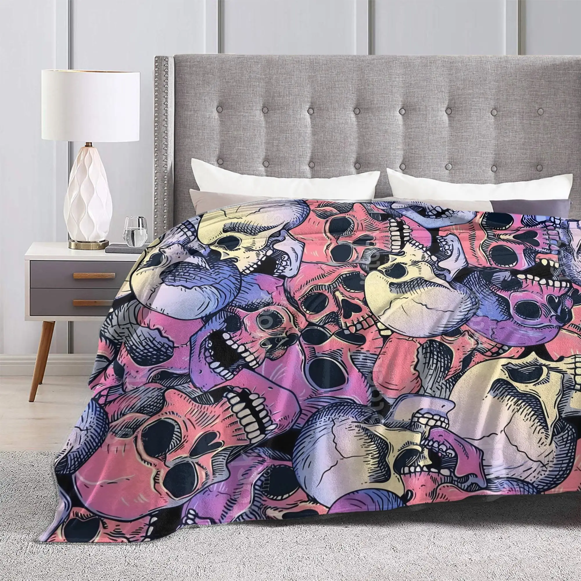 Gothic Skull Halloween Wool Blankets  Awesome Throw Blankets for Home Hotel Sofa  125*100cm Rug Piece