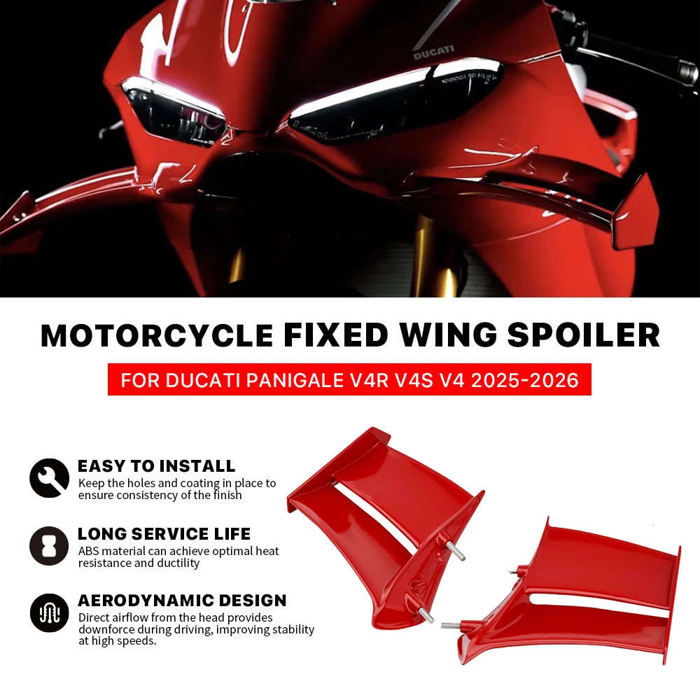 For Ducati Panigale V4 V4S V4R 2025 2026 ABS Red Wings, Side Panels, Winglet Spoiler, Fixed Wing Cover Kit, Motorcycle Accessori