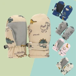 Guantes de esquí para niños y niñas, manoplas gruesas e impermeables para mantener los dedos calientes, con dibujos de dinosaurios, Snowboard, nieve, Invierno