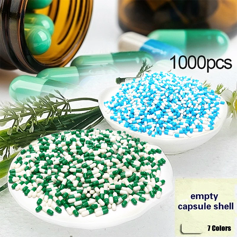 1000pcs/bag Size 2# Empty Hard Gelatin Capsule Medicine Capsule 7 Colors Empty Pill Box Empty Separated Capsules