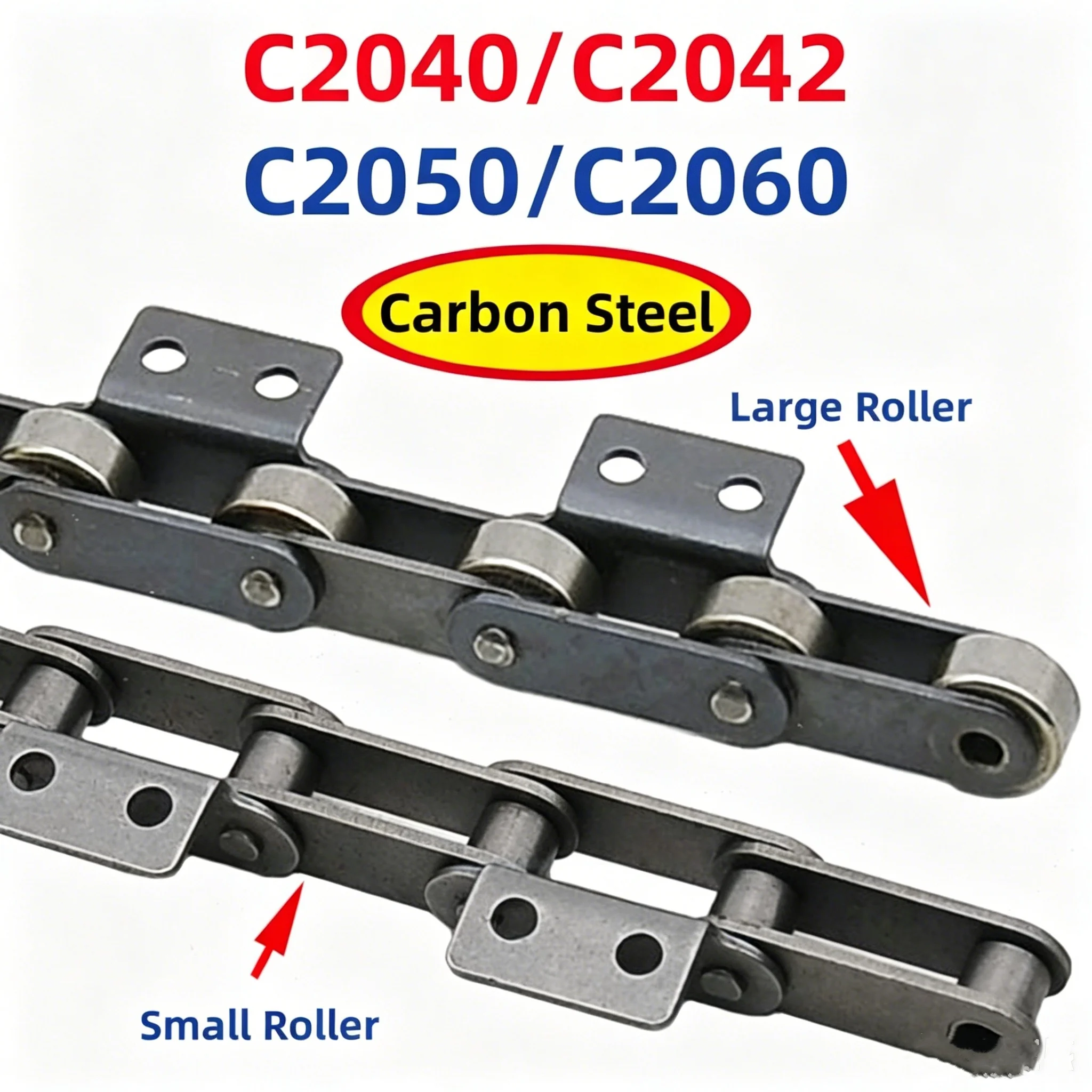 C2040/C2042/C2050/C2060 Carbon Steel Double Pitch Roller Chain Large/Small Roller Single Bend Double Hole Conveyor Chains