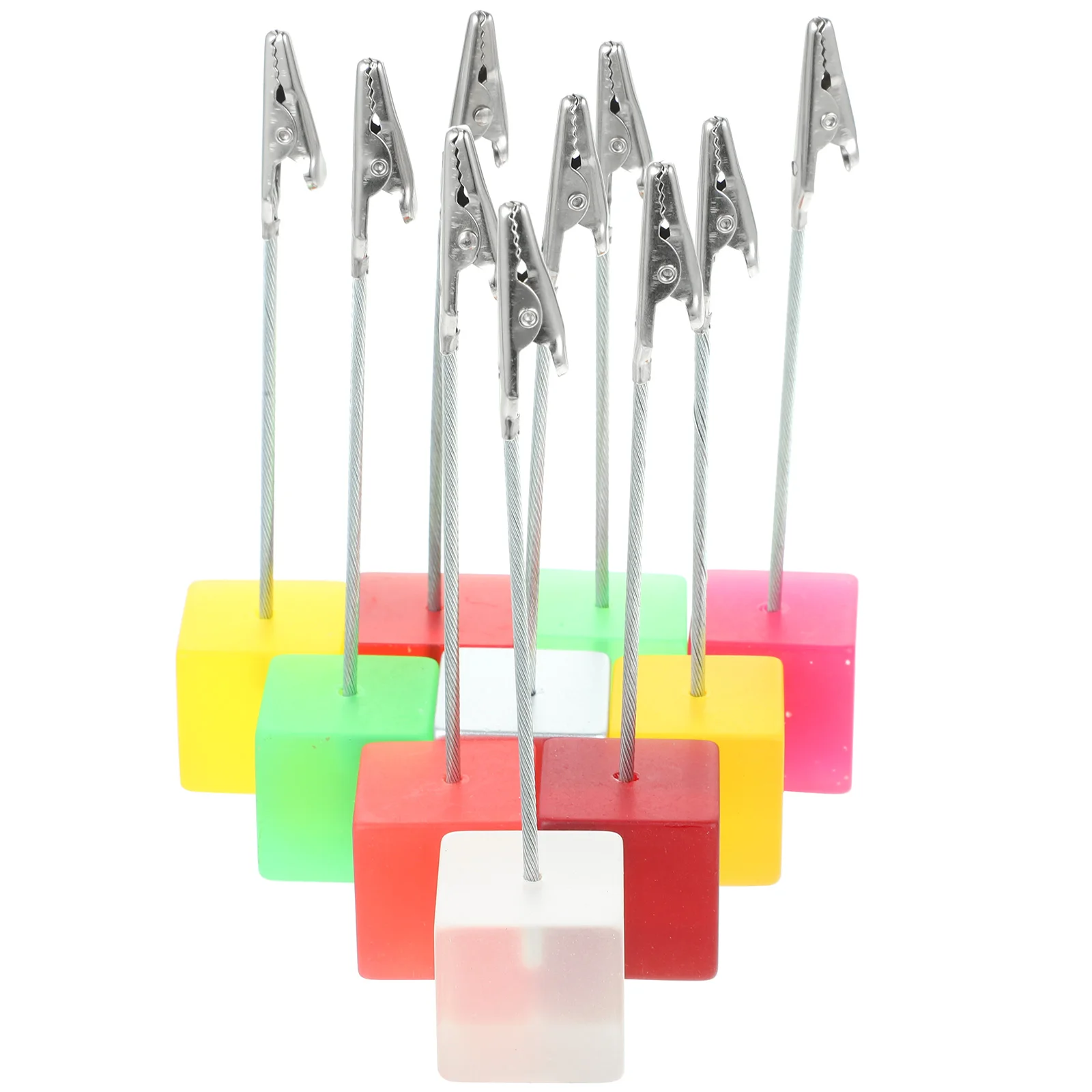10Pcs Colorful Cube Base Photo Clips Desktop Picture Holders Memo Card Stands Table Number Sign Holders