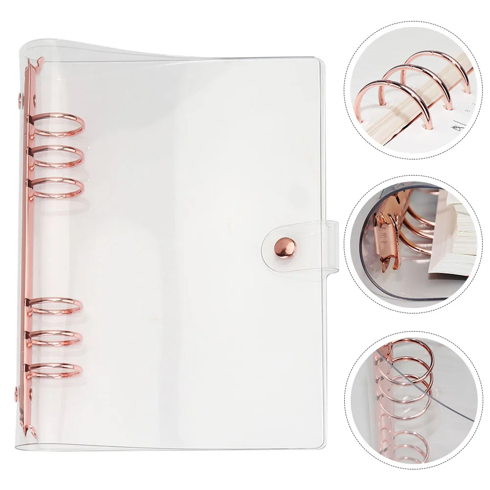 

Rose Gold Loose leaf Notebook Cover A5 Binder Transparent PVC Protective Case No Smell Wear resistant Scrapbook Clips