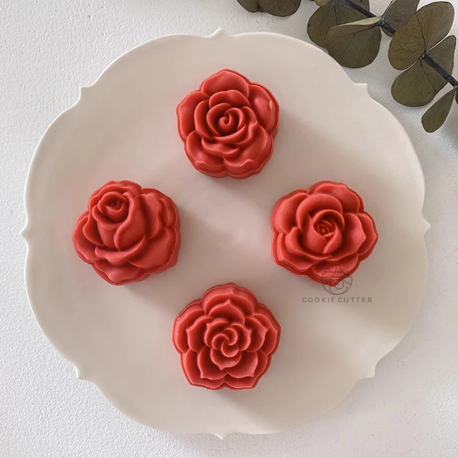 4Pcs/Set 30g 50g Mid-Autumn Mooncake Press Mold Chinese Rose Flower Shape Cookie Stamp Creative Mung Bean Cake Pastry Items