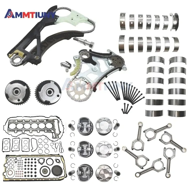 N55 Engine Rebuid Overhaul Kit VVT Main Connecting Rod Bearing Piston Timing Chain Set For BMW 335i X3 X5 X6 E90 F30 F10 E70 3.0