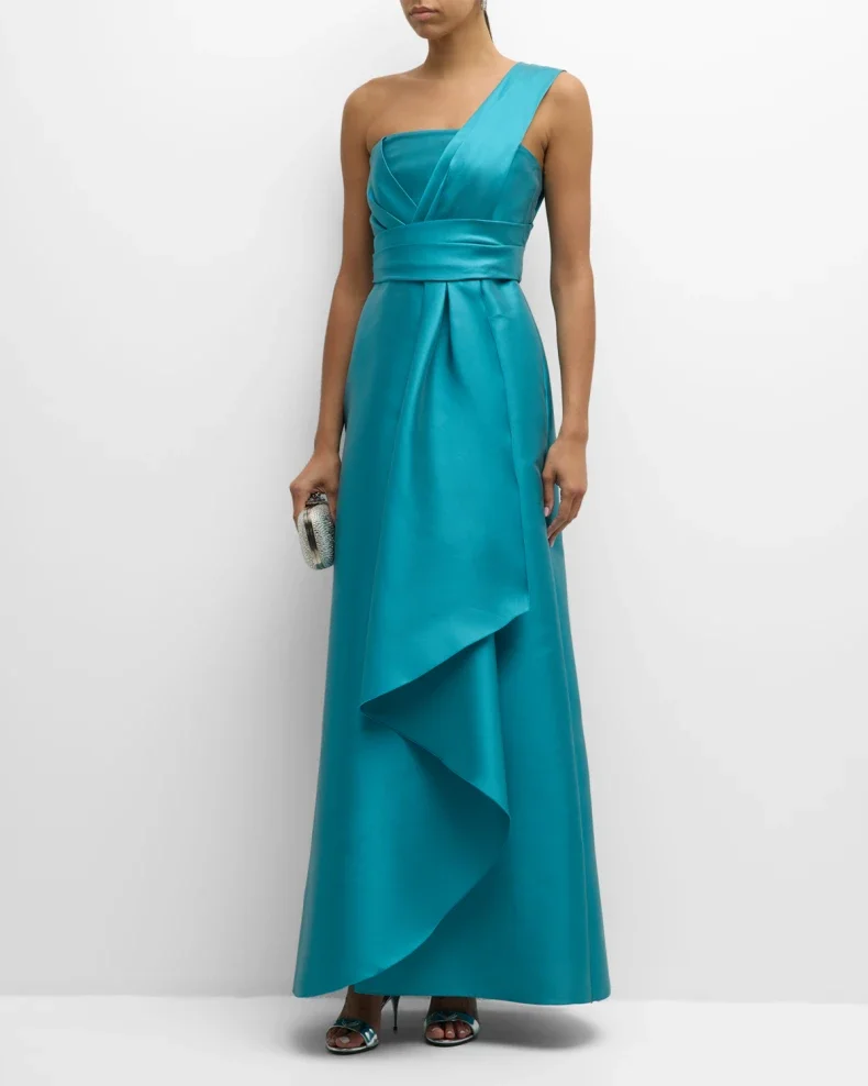 Green Evening Dress 2024 Satin Style Dress dress elegantes One Shoulder A-line Prom Dress Floor Length Woman Dress فساتين سهرة