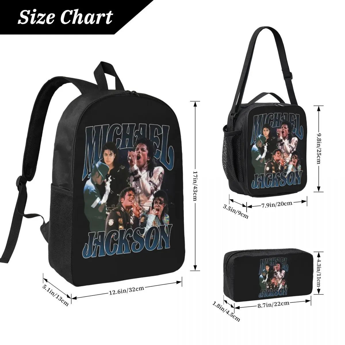 Michael Jackson Dancing Backpack Student Boys Girls BookBag School Bag Laptop Shoulder Bags 3ps Insulated Lunch Bag Pencil Case