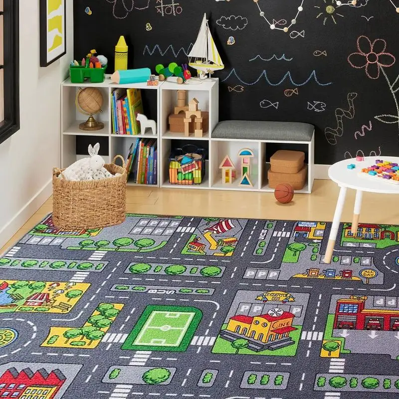 Children's Parking Lot Traffic Game Carpet Traffic System Kid Floor Carpet Children's Game Crawling Mat for Living Room Bedroom