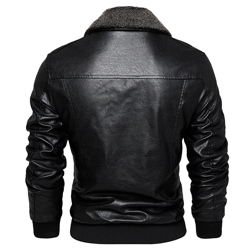 Winter Men's Warm PU Leather Jacket Mens Vintage Fur Collar Windbreaker Leather Jacket Men Motorcycle Jackets Biker Zipper Coats