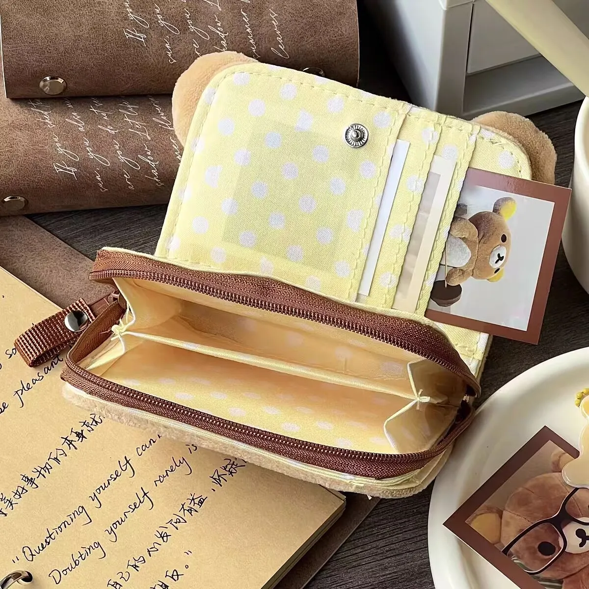 Cute Rilakkuma Bear Plush Stuffed Toy Wallet Purse Short Wallets for Women Girls Purses Money Clips Bag