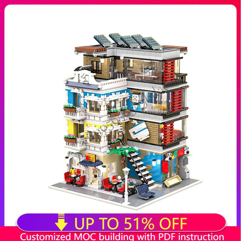 

3446, угловой угол, кафе, магазин домашних животных и дом, детская головоломка в сборе, строительные блоки «сделай сам», популярный подарок на день рождения, Рождество