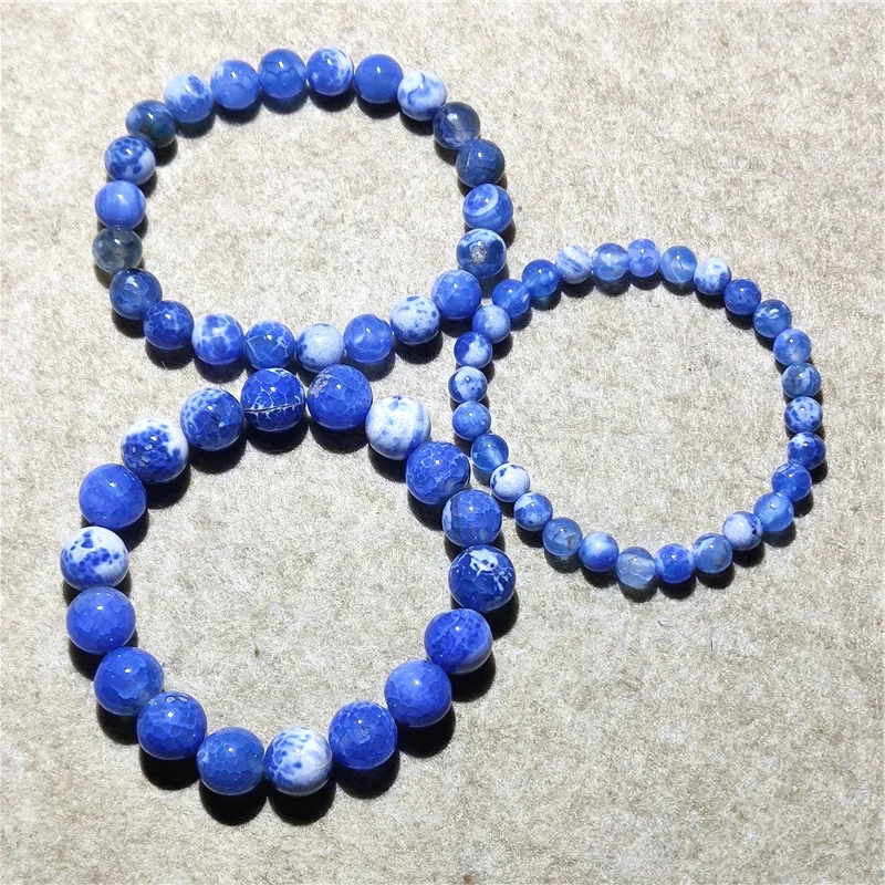 Natural Wind Fire Aged Blue Dragon Bracelet Popcorn Chalcedony Single Circle Bracelet Jewelry for Men and Women Gifts