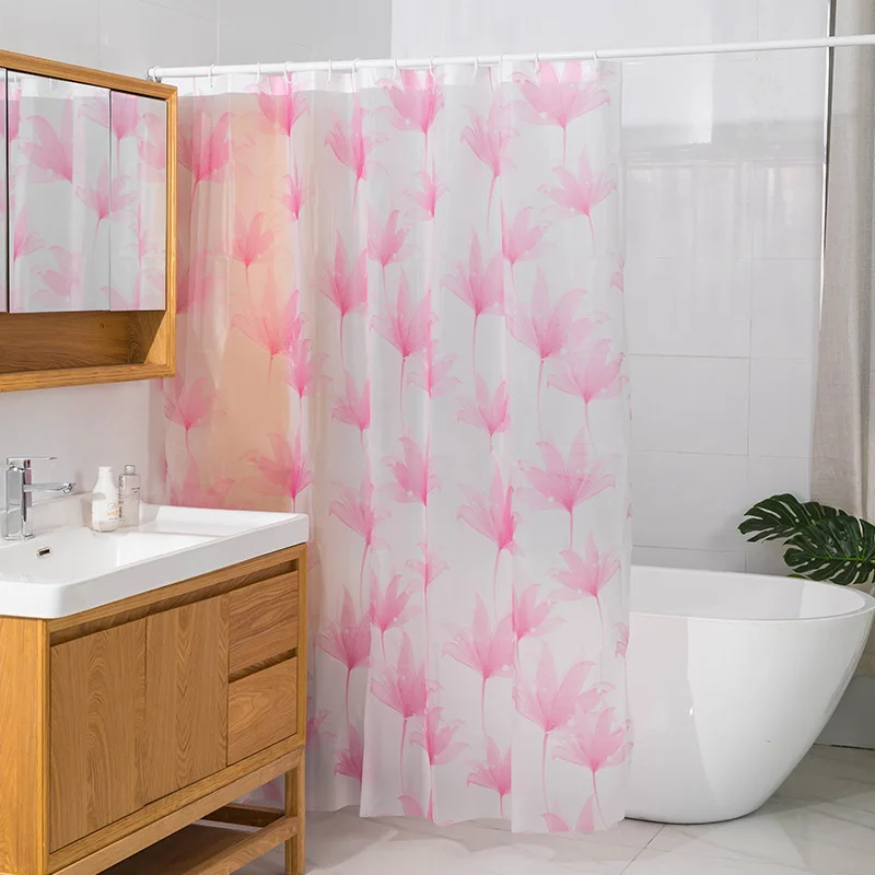 Cartoon Printed Pattern Shower Curtain PEVA Waterproof Mildew Proof Bathroom Partition Curtain No Punching Shower Curtain