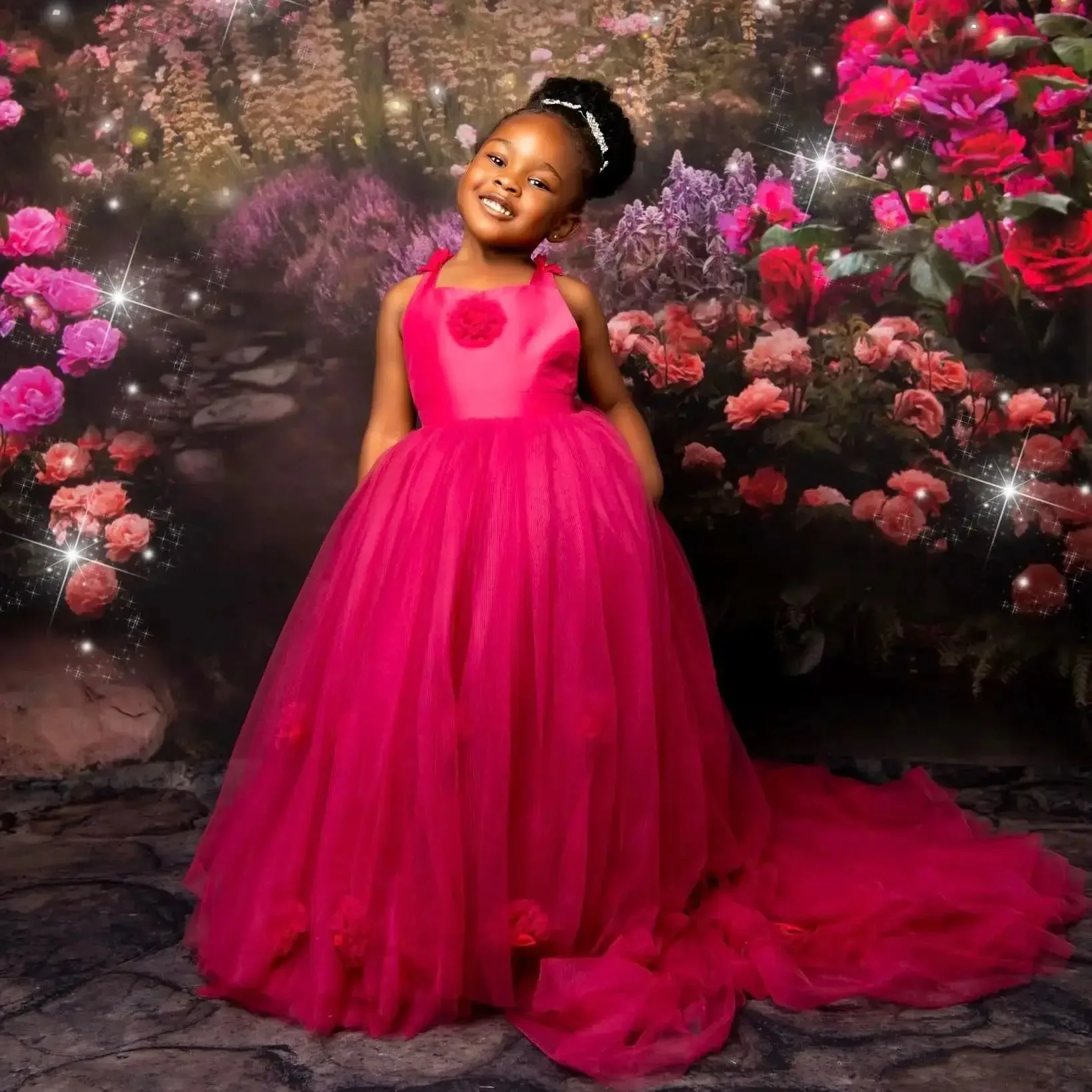 

Фуксия платья с цветочным узором для девочек на свадьбу платья без рукавов с цветочным принтом для девочек на день рождения для фотосессии платья для первого причастия по индивидуальному заказу