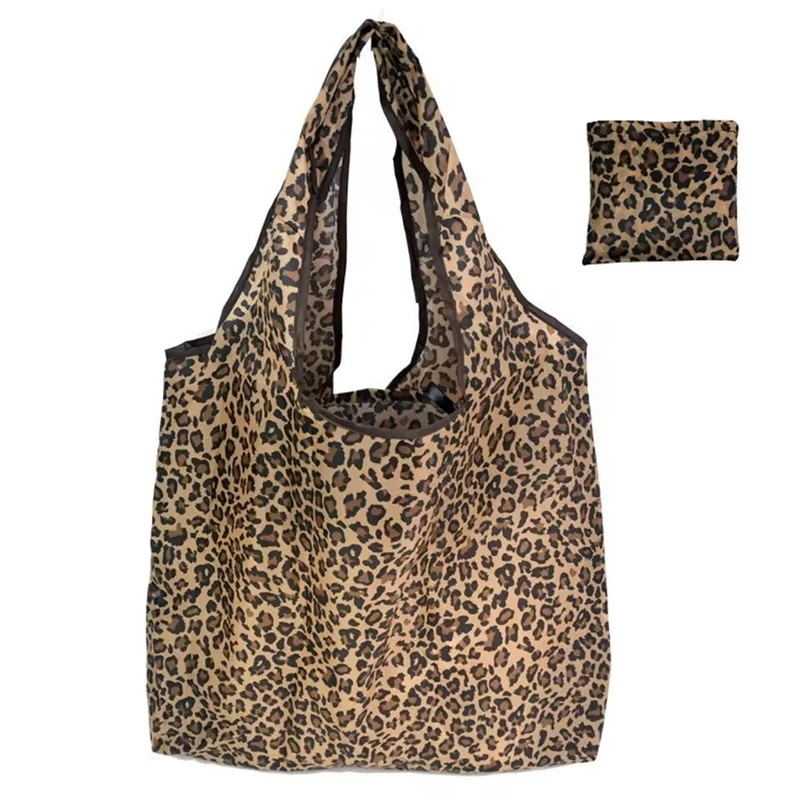 Bolsa de compras de mão com estampa de leopardo de grande capacidade Bolsa dobrável diária feminina
