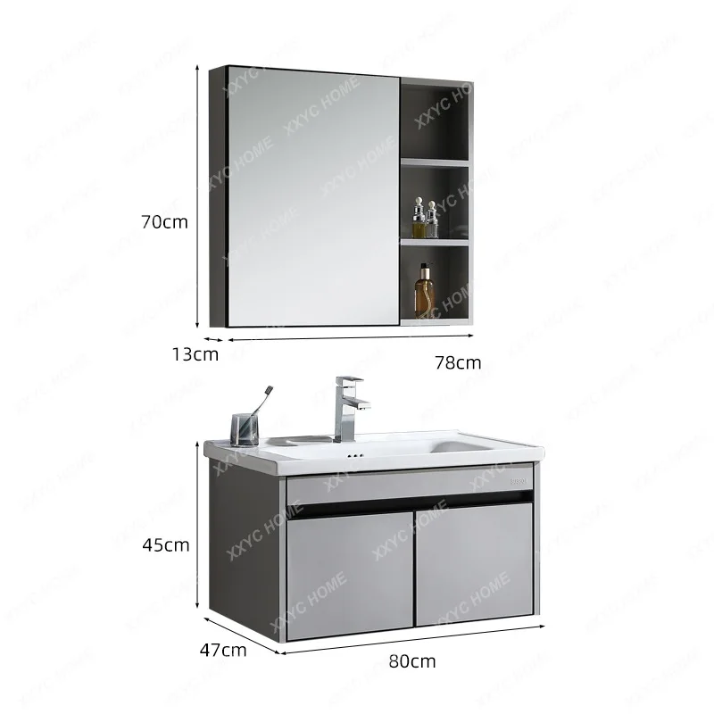 Ceramic Basin Stone Plate Basin Stainless Steel Bathroom Cabinet Assembled Cabinet Mirror Cabinet Locker Bathroom Wash Basin