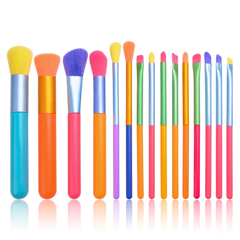 

2022 NEW 15pcs Makeup Brushes High Quality Cosmetic Brush Foundation Powder Eyeshadow Blending Brush Colourful Makeup Tool