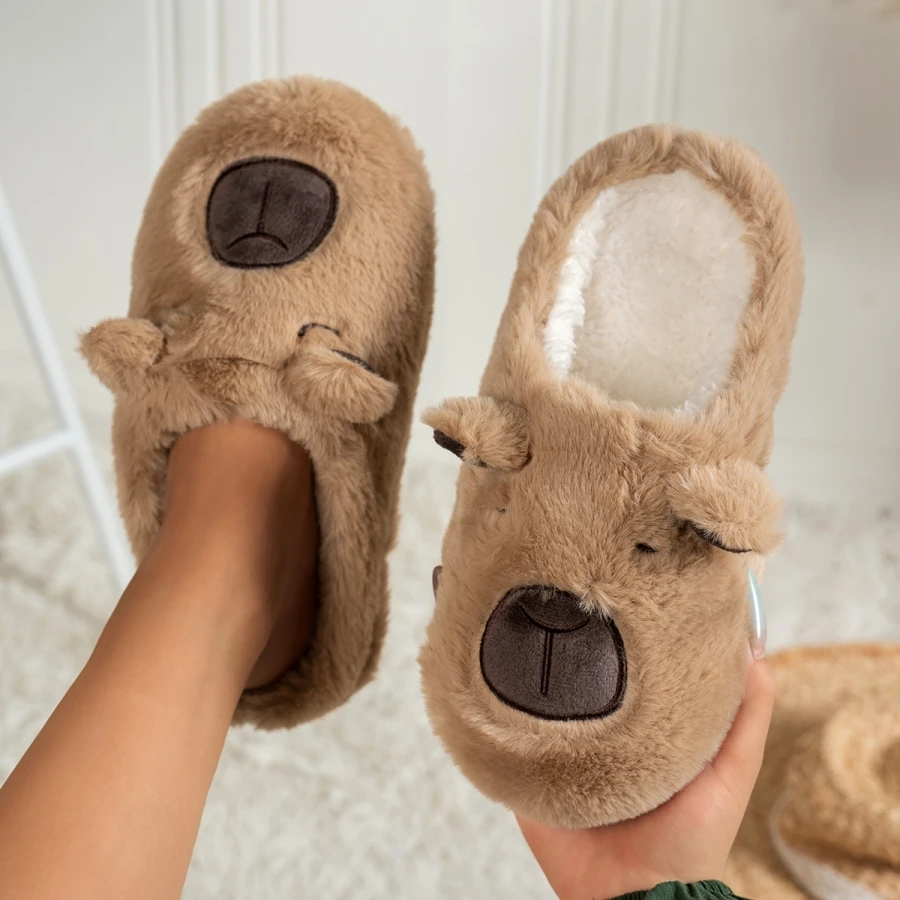 Women's Cartoon Slippers Cute Capybara Pattern Indoor Soft Sole Breathable Bedroom Non-slip Leisure Couple Home Shoes view 2