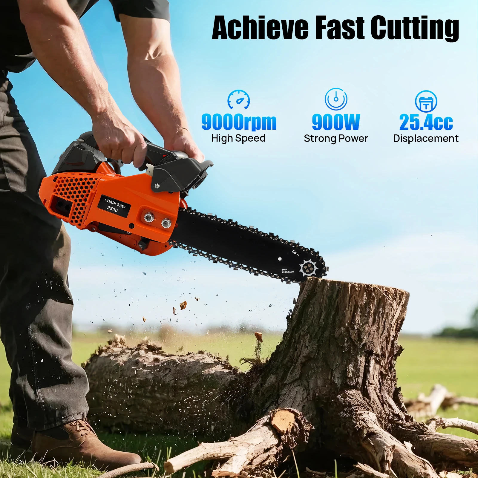 

12 Inch Gas Chainsaw, 900W Gasoline Chainsaw, Top Handle Chainsaw, 2-Stroke 25.4cc Engine Chainsaw Woodworking Tools