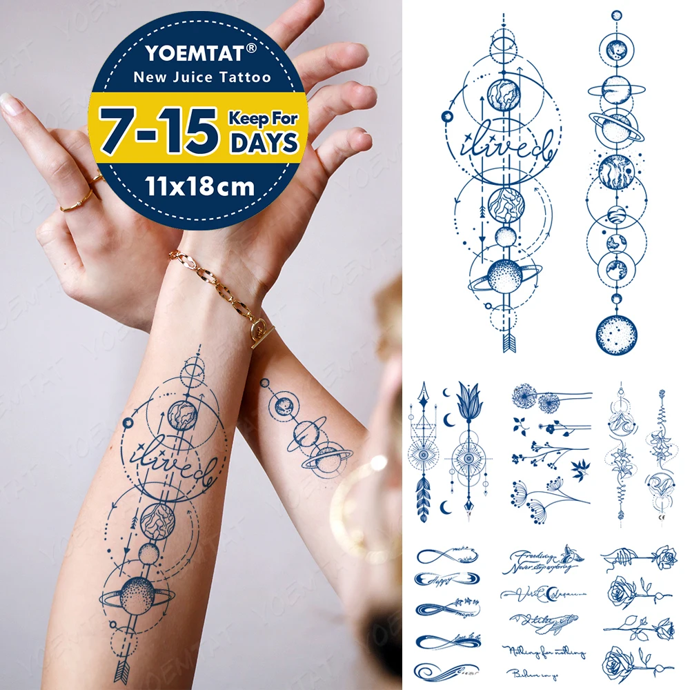 

Semi-Permanent Waterproof Temporary Tattoo Stickers Universe Simple Lines Planet Juice Lasting Ink Genipin Herbal Fake Arm Tatoo