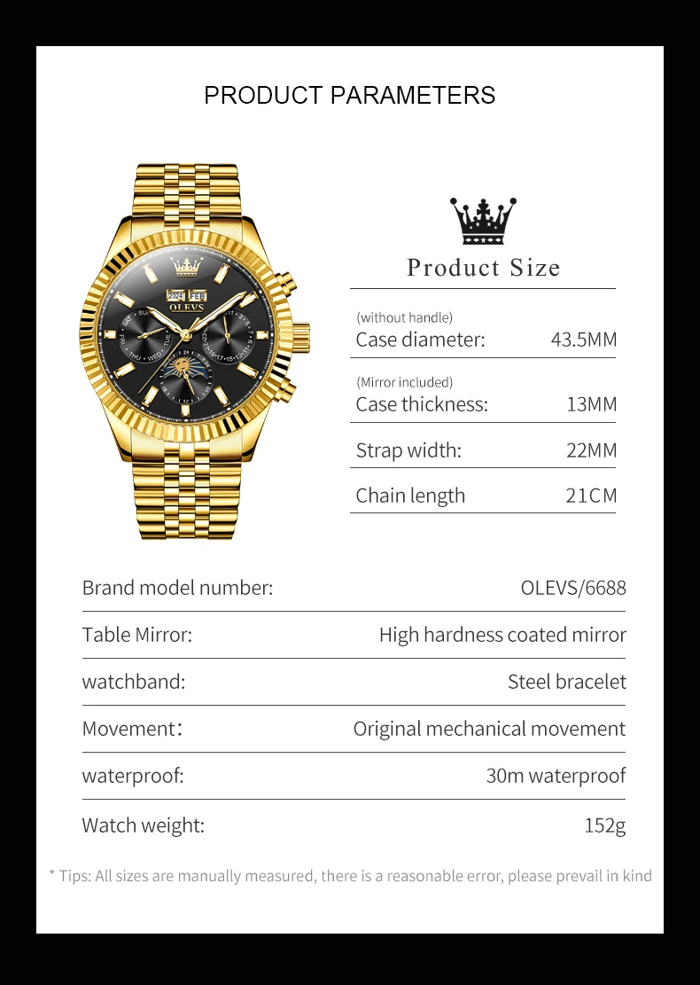 OLEVS 6688 Automatic Mechanical Watch for Men High End Moon Phase Multifunctional Dial Men Watches