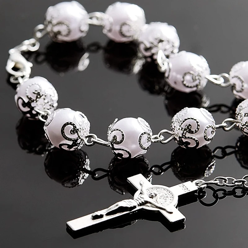 20Pcs Baptism สร้อยข้อมือคาทอลิก Holy Communion เงินสี Crucifix จี้สร้อยข้อมือลูกปัดสำหรับ Baptism