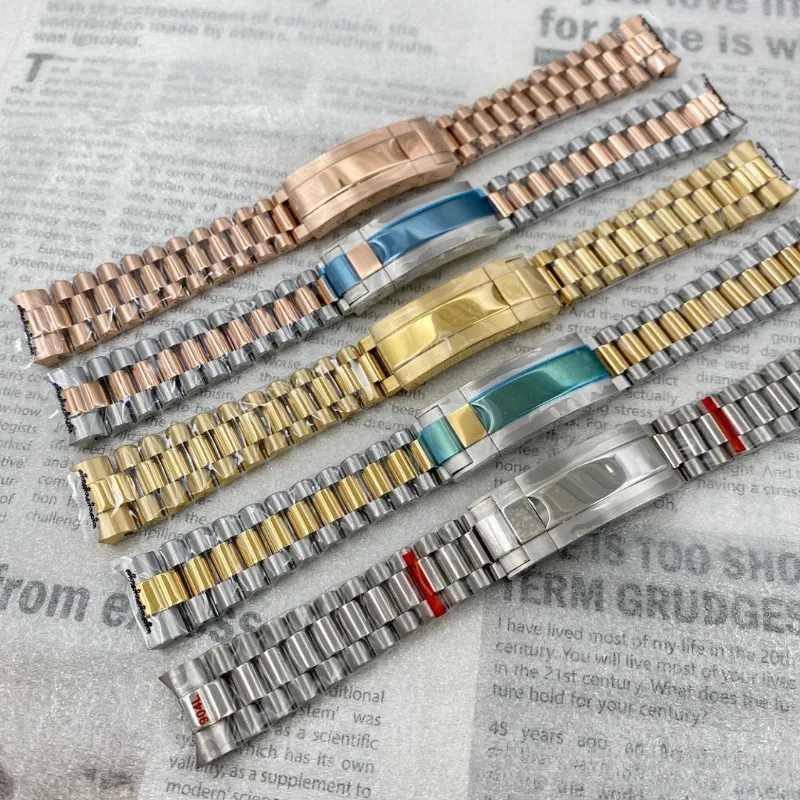 

Steel strap fine adjustment strap zipper black 20mm solid stainless steel presidential folding watch chain watch accessories
