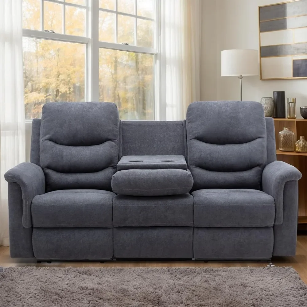 

Reclining Sofa, Recliner Sofa 3 Seater with Flipped Middle Backrest, 2 Cup Holders, Manual Wall Hugger Recliner Couch