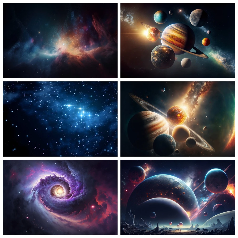 Universe Space Photography Background Cosmic Galaxy Planets Night Starry Sky Moon Milky Way Star Birthday Backdrop Photo Studio