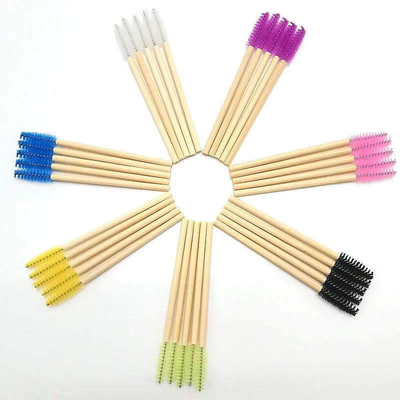 500pcs Eco-friendly Bamboo Handle Mascara Wand Disposable Eyelash Extension Brushes Wood Lip Brush