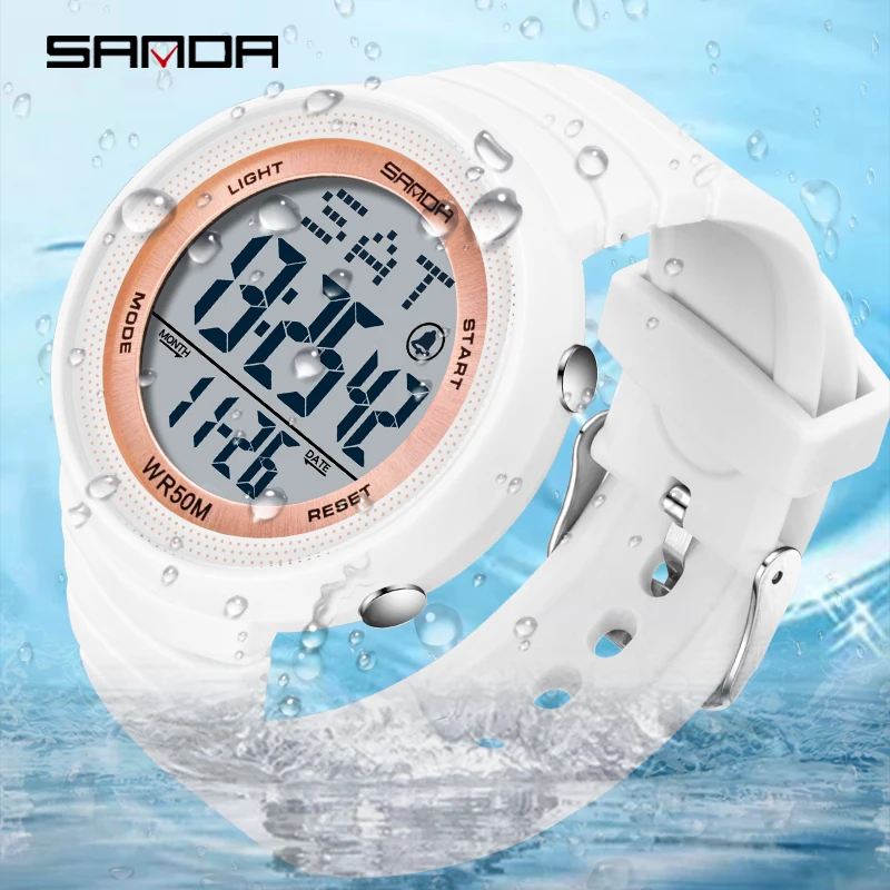 

SANDA 2023 New Fashion Sport Women's Watches White 50M Waterproof Digital Watch for Girl Casual Wristwatch relogio feminino 6022