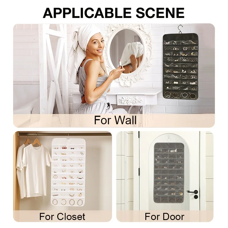 

Рулонный органайзер для ювелирных изделий на 80/48 карманов, двусторонний прозрачный, большой емкости, портативный, для хранения подвесок и украшений