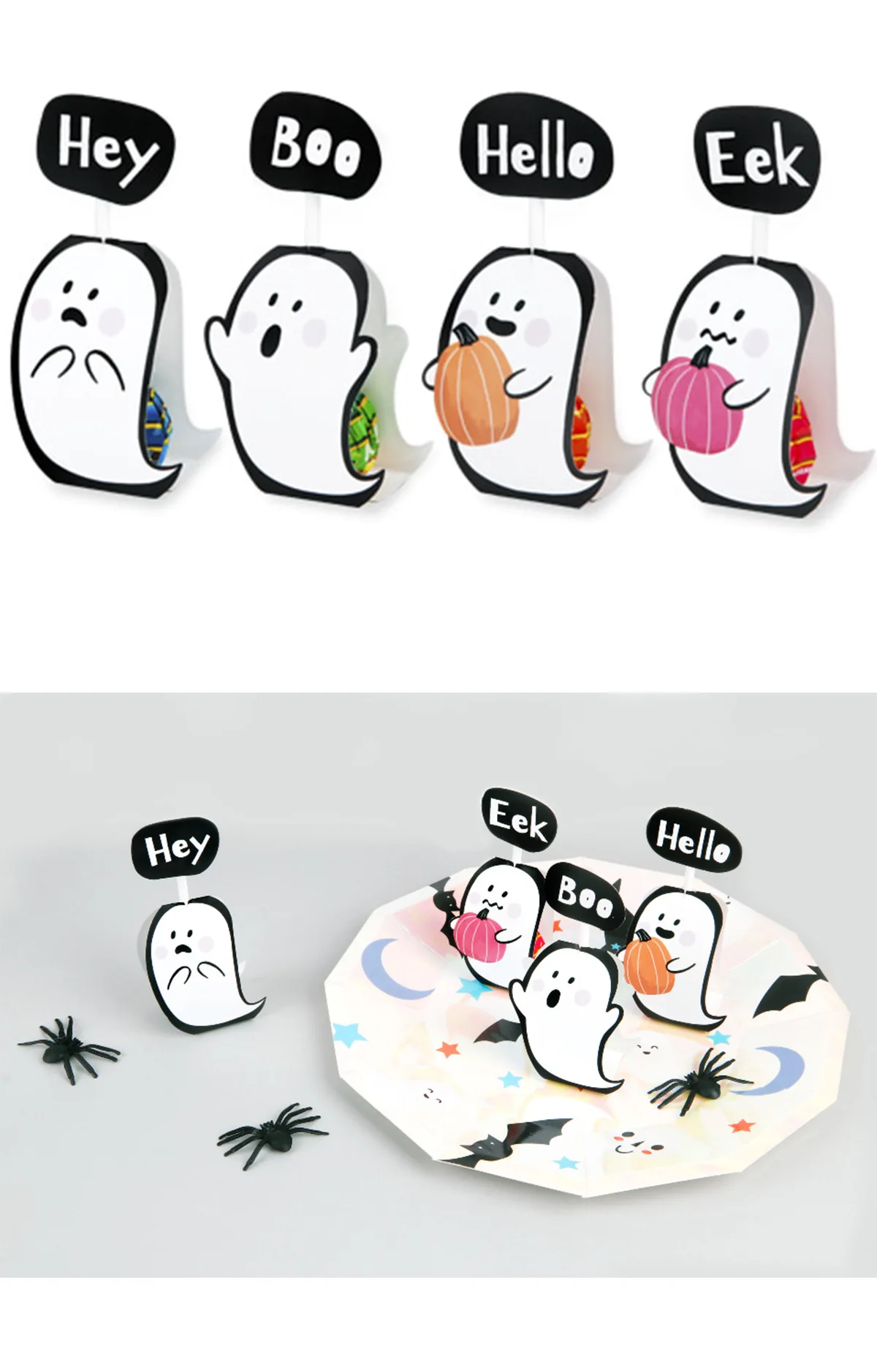 12Pcs Halloween Candy Bag Card Bat Man Pumpkin Man Mummy Man Ghost Shape Lollipop Clip Cookie Decoration Children's Gift