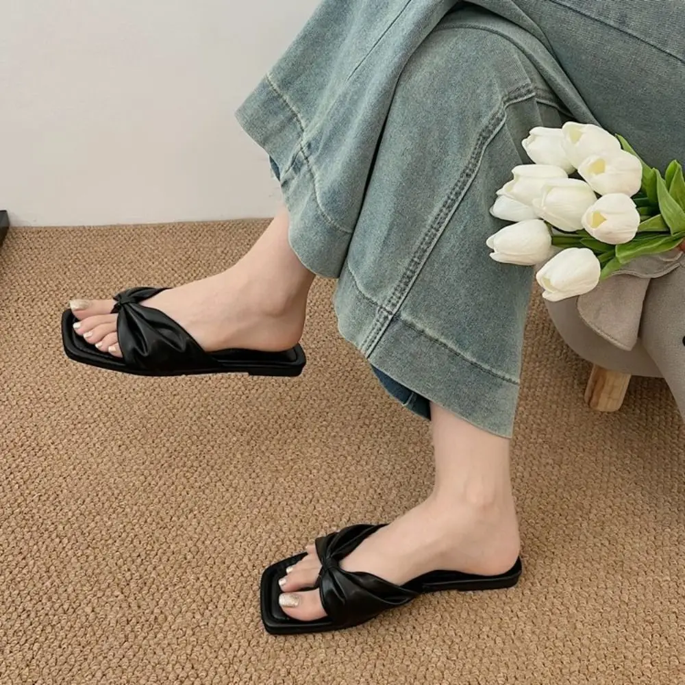 الحلو بولي Bow القوس بحر الوجه يتخبط لينة وحيد المضادة للانزلاق كليب تو الوجه يتخبط أحذية الحلو نعال مسطحة المرأة الصيف #1