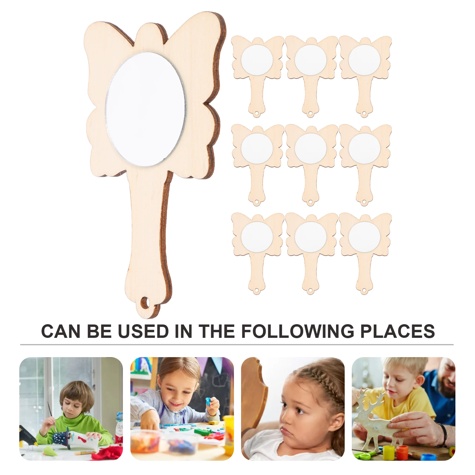 10 قطع من مرايا اليد الخشبية غير المكتملة، مشروع حرفي DIY للأطفال، مرآة صغيرة جميلة لتزيين المكتب، فكرة هدية #5