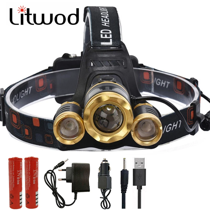 XM-L T6 3 Led Headlight Super bright led head lamp Personality Headlamp Bat shape Head Flashlight Light Torch