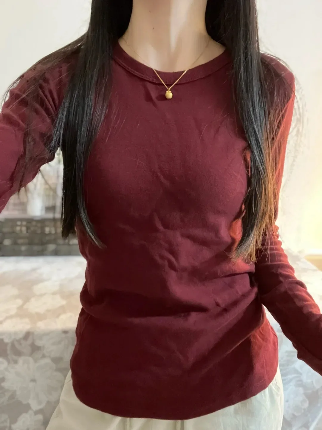 

Красные облегающие женские футболки с длинным рукавом, осенние, новые, шикарные, простые, базовые, с круглым вырезом, хлопковые, уличные топы, винтажные, в стиле Y2K, повседневные футболки для женщин