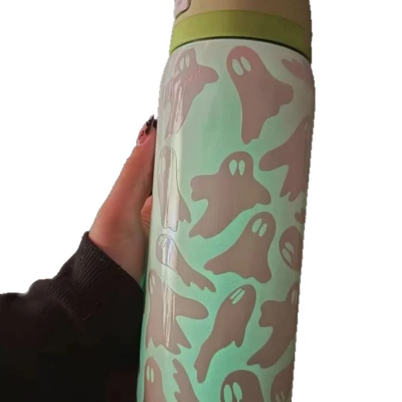 Nuevo Freesip, luz nocturna de Halloween, taza de agua fantasma, fantasma espeluznante, taza aislada de 32oz, regalo de Halloween brillante