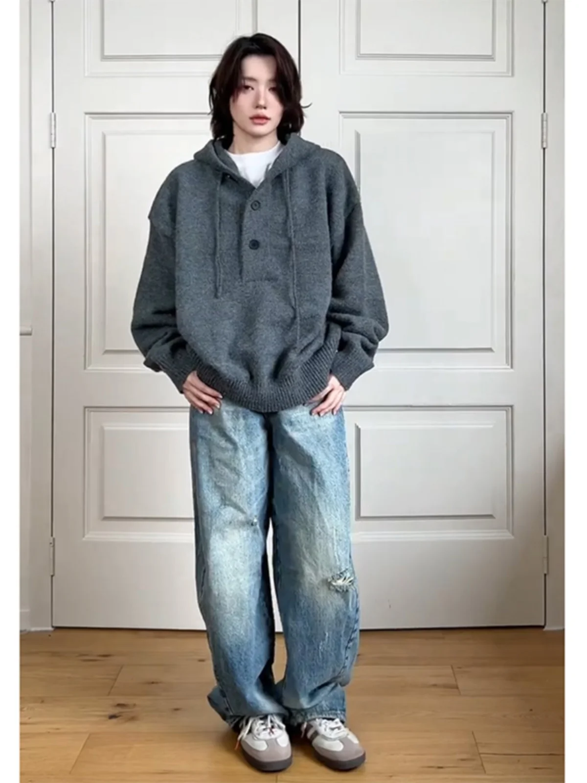 

Loose Men's Hoodie Knitted Sweater American Retro Sle Casual Long Sve Autumn Winter Faion Comfortable Breathable Top