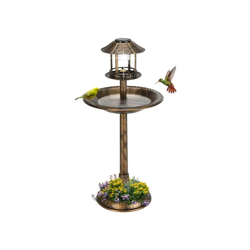 

Plastic Round Birdbath with Solar Light, 51x51x106 cm, Bronze Finish
