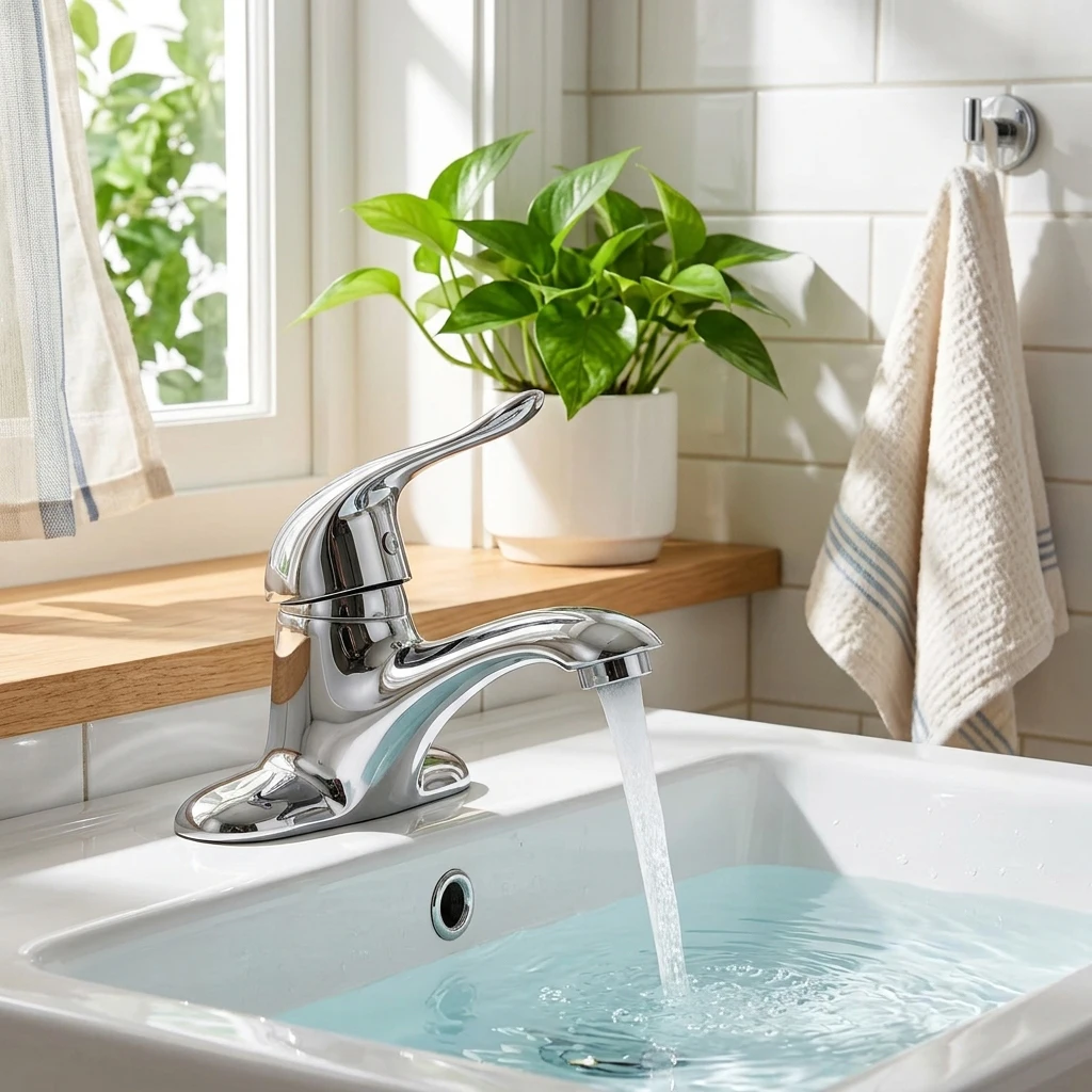 Robinet à double trou chaud et froid pour cuisine et salle de bain, design minimaliste argenté, adapté à la plupart des comptoirs
