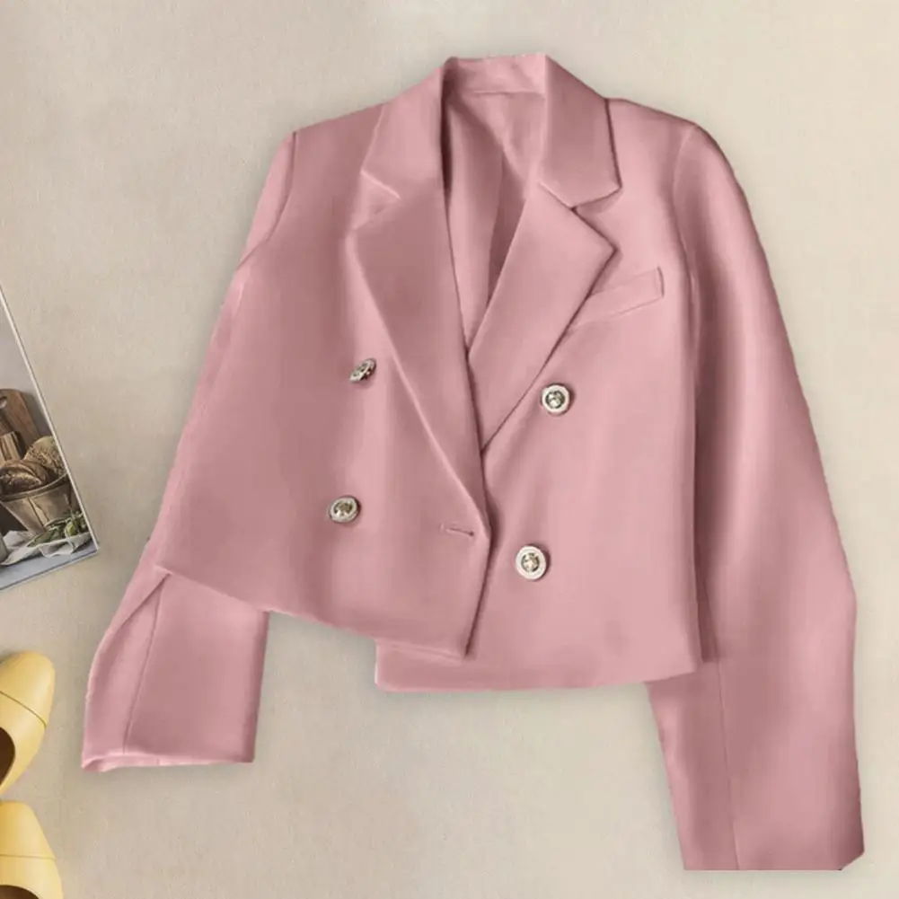 

Женский укороченный однотонный двубортный укороченный топ с отворотом и длинным рукавом