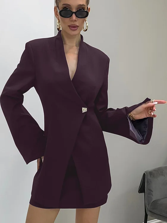 

Женский деловой костюм, комплект из двух предметов, V-Ne, длинный топ с завязкой на талии и юбка f-длины, весна-осень