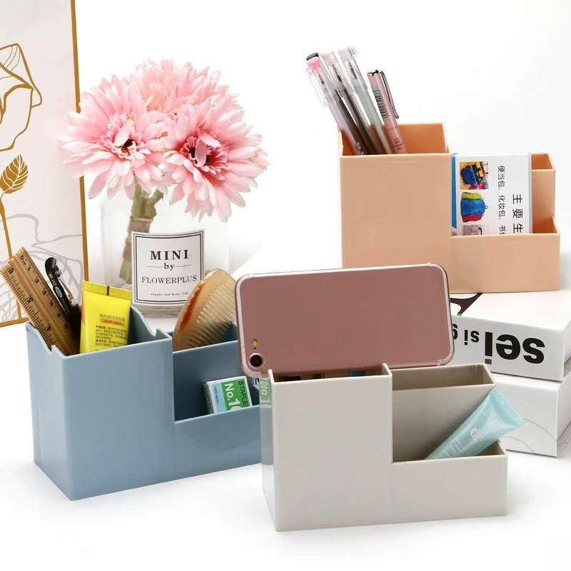 

Creative Stationery Pen Organizer Desktop Phone Holder Simple Solid Color Storage Box Office Supplies Desk Accessories