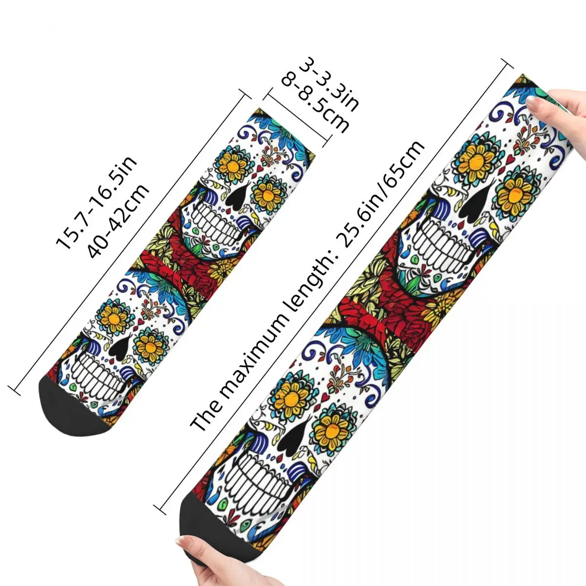 Vintage Skull In Color Men\'s Socks Day Of The Dead Mexico Skull Unisex Street Style Pattern Printed Funny Crew Sock Gift